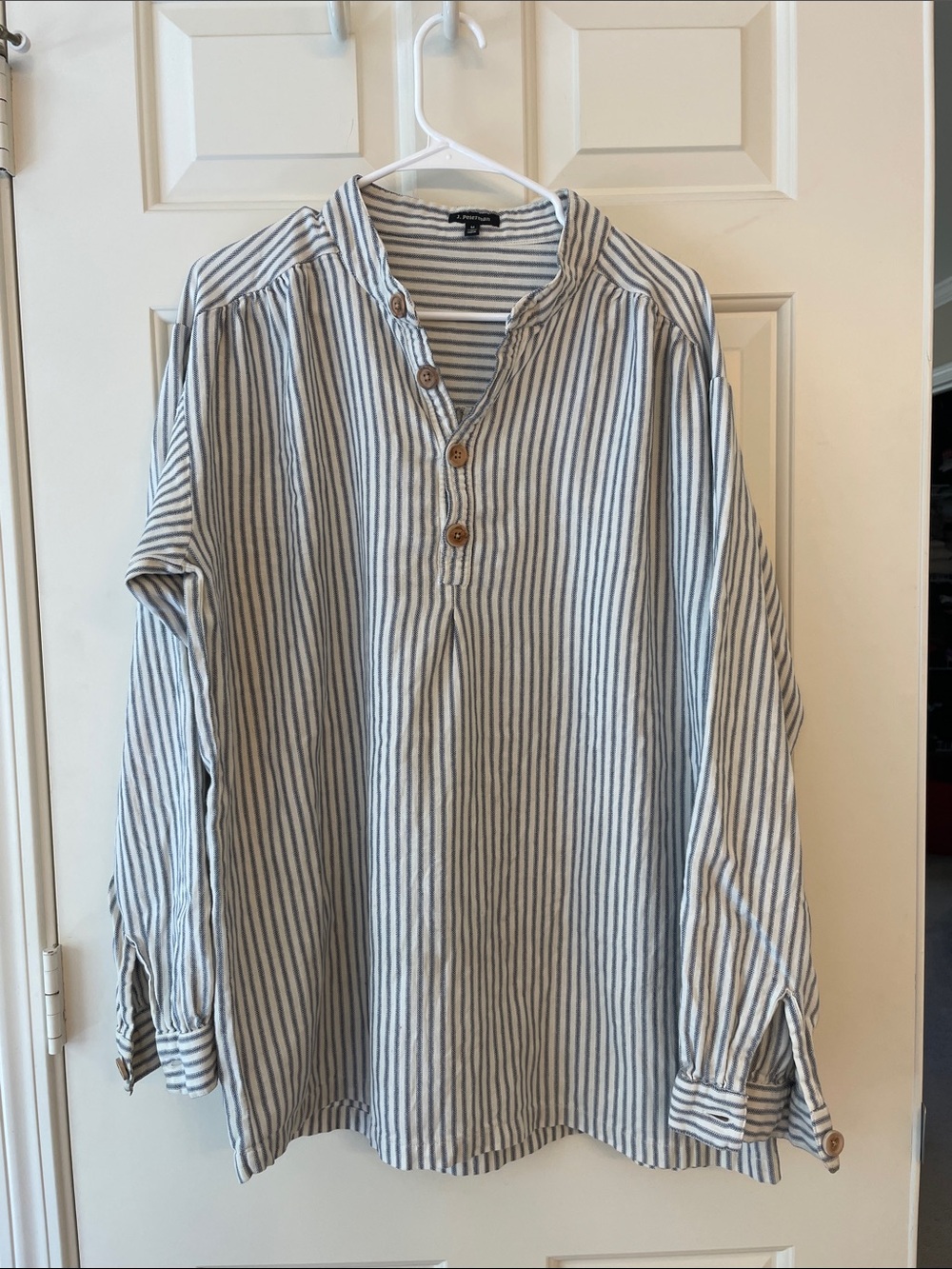 J. Peterman striped poet’s light flannel Henley shirt Large